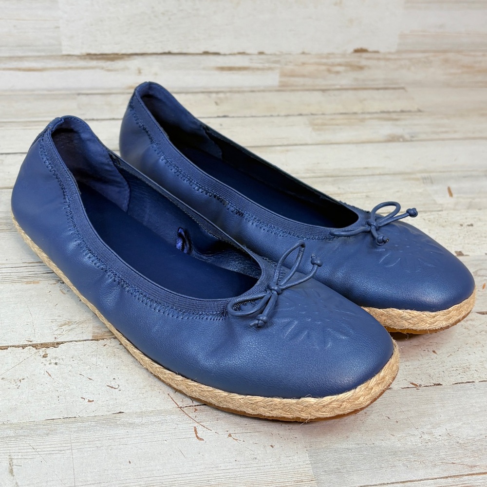 Frye and Co. Willow Espadrille Ballet Flats Navy Blue Bow Detail Sz 9 M